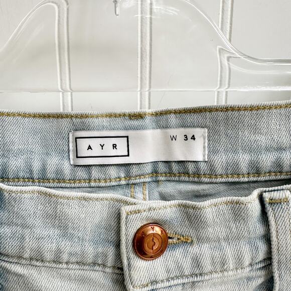 AYR The Sugar High Rise Straight Slim Bootcut Jeans Distressed Light Wash 34 - Picture 6 of 9
